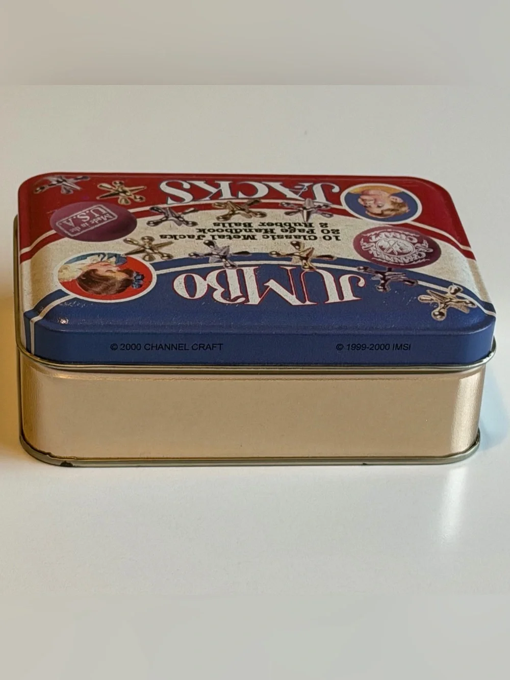 Vintage 2000 Channel Craft Jumbo Jacks Tin Game Complete 10 Metal Jacks 2 Balls